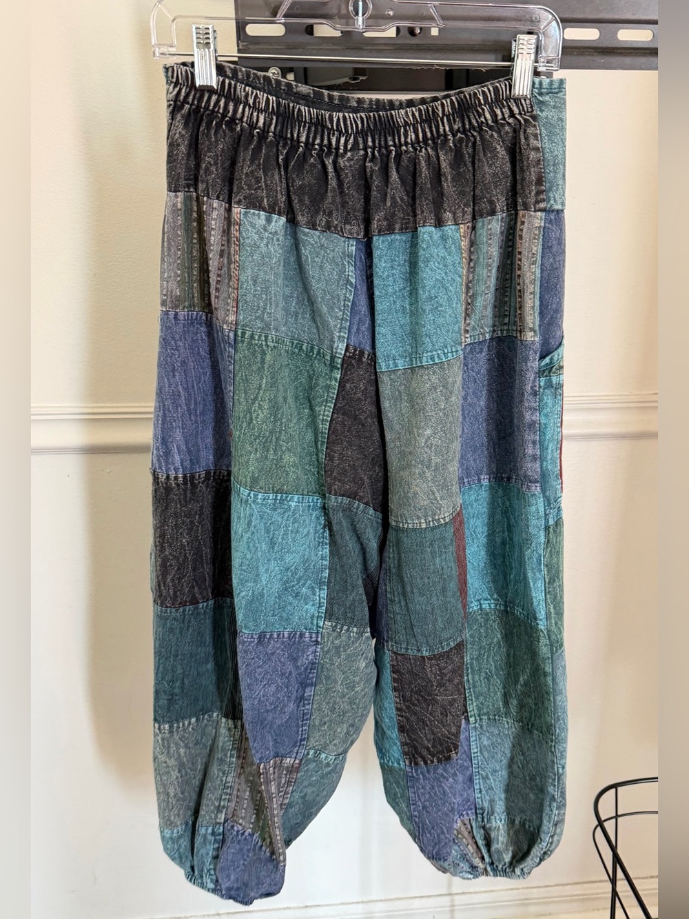 GOA Patchwork Boho Harem Pants in Teal Multi (missing one decorative button) - Picture 3 of 10